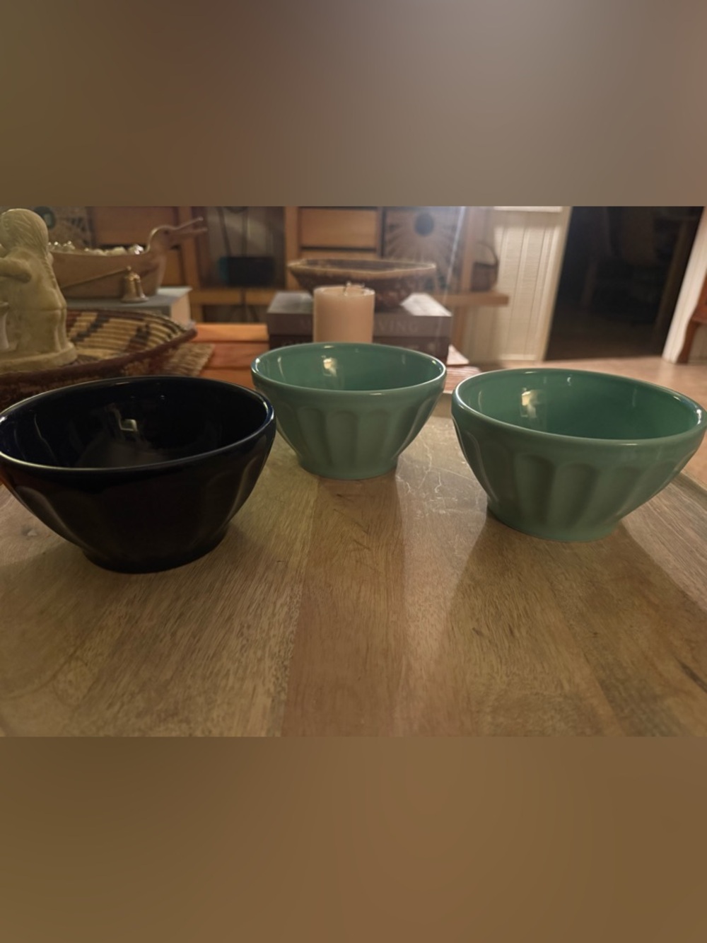 Anthropologie Biscuit Latte Light and Dark Blue Ceramic Bowls